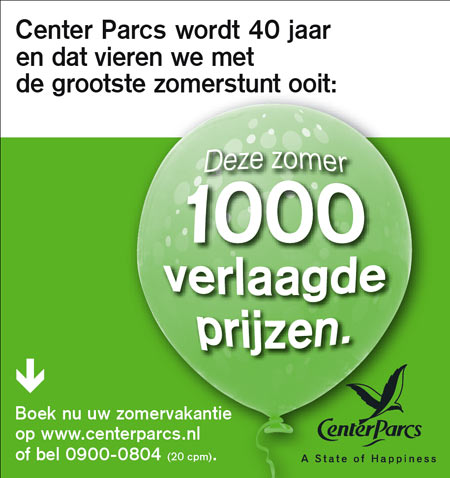 Deze zomer 1000 verlaagde prijzen bij Center Parcs